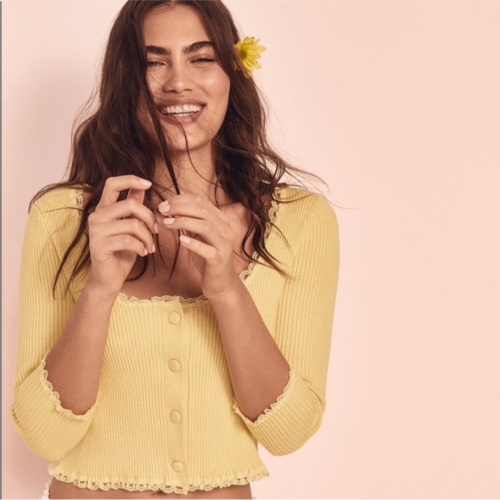 For Love And Lemons Light Yellow Cardigan
